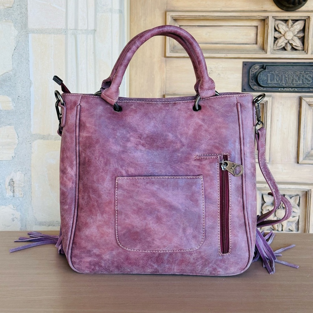 Montana West Purple Studded Fringe Satchel with Matching Wallet - Picture 3 of 10